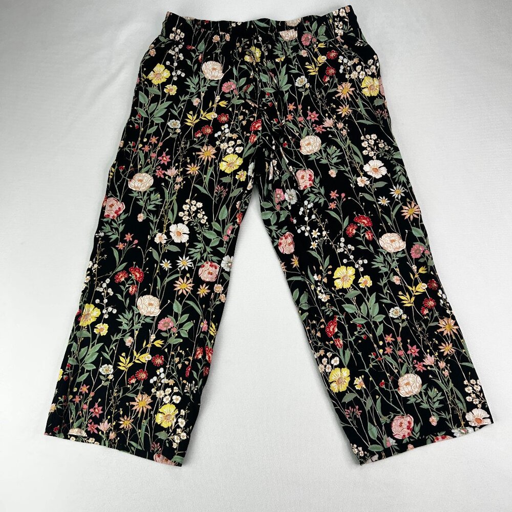 LOFT Petites Floral Drawstring Crop Pants Wide Leg Boho
